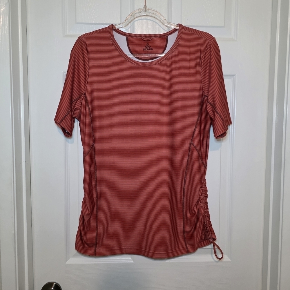 Prana Catarina swim short sleeve shirt women’s L top orange stripe
